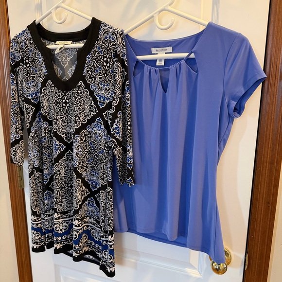 SET! White House Black Market Small Tops: Black/Royal Tunic + Blue/Purple Blouse - Picture 6 of 12